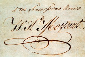 Assinatura do compositor austríaco Wolfgang Amadeus Mozart (1756-1791)