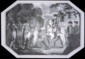 General Burgoyne e os índios em 1777, gravado por J. Taylor, de 