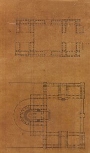 Página de um livro de recortes contendo desenhos e várias gravuras de arquitetura, Int..., ca. 1800-1850. Criadores: Workshop de Charles Percier, Workshop de Pierre François Léonard Fontaine. de Workshop of Charles Percier, Workshop of Pierre