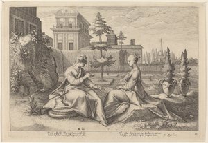 Juno na forma de Beroe, Aviso Semele de Workshop of Hendrick Goltzius, after Hendrick Goltzius