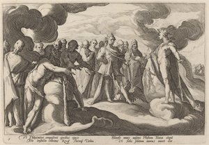 Júpiter e os deuses pedindo a Hélio para retomar o controle da carruagem de Workshop of Hendrick Goltzius, after Hendrick Goltzius