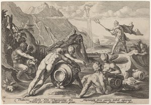 Netuno tramando a destruição do homem de Workshop of Hendrick Goltzius, after Hendrick Goltzius