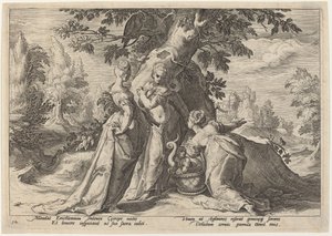 As Filhas de Cecrops abrem o caixão que lhes foi confiado por Minerva de Workshop of Hendrick Goltzius, after Hendrick Goltzius