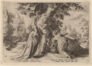 As Filhas de Cecrops abrem o caixão que lhes foi confiado por Minerva de Workshop of Hendrick Goltzius, after Hendrick Goltzius