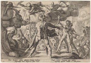 Os gigantes escalando os céus de Workshop of Hendrick Goltzius, after Hendrick Goltzius