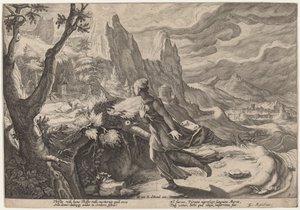 Thisbe Assustado Pelo Leão de Workshop of Hendrick Goltzius, after Hendrick Goltzius