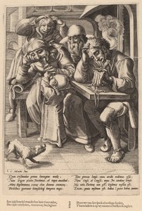 Quando sua bolsa está vazia, você come ossos, não bacon de Workshop of Hendrick Goltzius, after Karel van Mander I