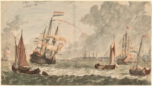 O rio IJ em Amsterdã de Workshop of Johann Teyler after Jan van Call
