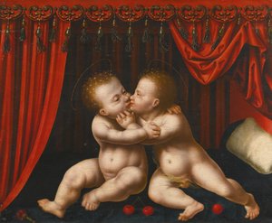 Neerlandês: Christus en Johannes de Doper als kinderen Os bebés Cristo e João Batista abraçados