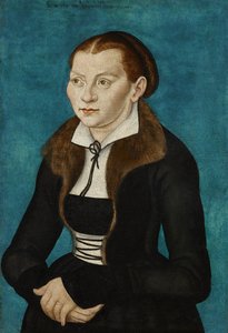 Alemão: Katharina von Bora como meia figura à esquerda Katharina de Bora de workshop of Lucas Cranach the Elder