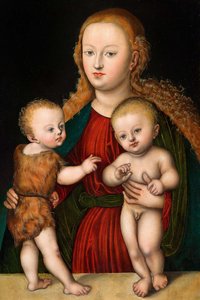 Alemão: Madona e Menino com São João Batista Virgem e Menino com São João de workshop of Lucas Cranach the Elder