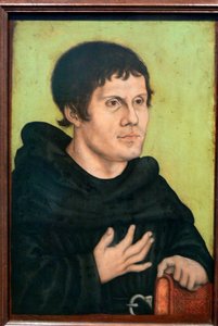 Alemão: Posthumes Bildnis Martin Luthers (1483-1546) als Augustinermönch Retrato póstumo de Martinho Lutero como monge agostinho de workshop of Lucas Cranach the Elder