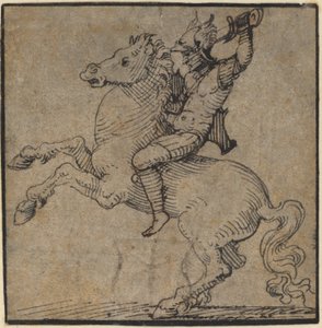 Guerreiro em armadura renascentista em um cavalo empinado de Workshop of Peter Vischer the Younger