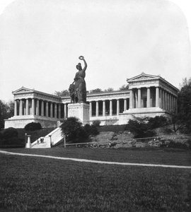 A estátua de Ruhmeshalle e Baviera, Munique, Alemanha, c1900