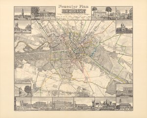 Mapa histórico de Berlim, publicado por Verlag Gebrueder Rocca, Berlim 1838