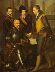 Retrato de grupo dos quatro irmãos de Guilherme I, Príncipe de Orange: Jan (1535-1606), Hendrik (1550-74), Adolf (1540-68) e Lodewijk (1538-74), Condes de Nassau de Wybrand de Geest (I) (workshop of)