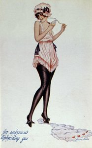 Modelo de espartilho por volta de 1830 e porta - liga. Por Xavier Sager (1870-1930) Em "The corset in art and morals from the 18th to the 19th" por F. Libron e H. Clouzot