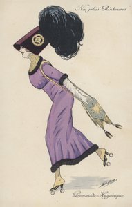 Menina bonita, extravagantemente vestida, andar de patins