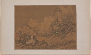 Paisagem com carros de bois numa estrada (miniatura de um álbum de onze pinturas; tinta e cor sobre seda) de Xiying Li