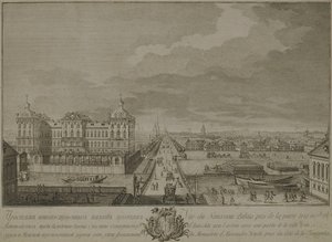 Vista das câmaras recém-construídas em frente aos portões de Anichkov em São Petersburgo, 1753 de Yakov Vasilyevich Vasilyev