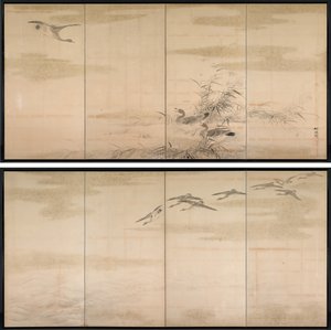 Gansos, juncos e água de Yamamoto Baiitsu