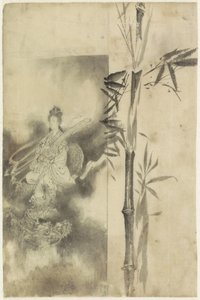 Deusa do trono num dragão e caule de bambu de Yamamoto Shinryo Baiitsu