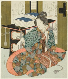 A Woman Pulling the Cord of a Wheeled Book Case, da série "A Set of Seven for the Katsushika Club"