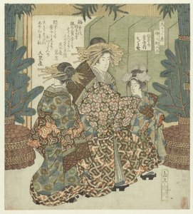 Número três: o céu no Ano Novo com Chitose da Tsuruya
San - Hatsusora no Tsuruya uchi Chitose (título sobre o objecto)
O Nakanochô para a associação de poetas Hisakataya (título da série)
Hisakataya Nakanochô (título da série sobre o objecto) de Yashima Gakutei