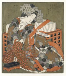 Mulher com poema de Yashima Gakutei