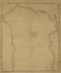 Alívio mostrado por linhas de formulário. Orientado com o norte para a parte superior esquerda. Disponível também através do website da Biblioteca do Congresso como imagem raster. xg19 2009-09-15 campo 100 corrigido 嶺 substituído no título; porque o caract de Yasuaki Oka