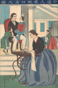Família Estrangeira com Esposa Fazendo Roupa, 1860. de Yoshikazu