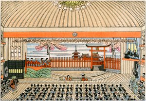 Teatro tradicional japonês: o palco de Kaboukiza, o principal teatro de Tóquio, com a sua plataforma rotativa de Yoshimune Arai