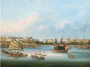 O Hongs no cantão, c.1855 (óleo) de You Qua