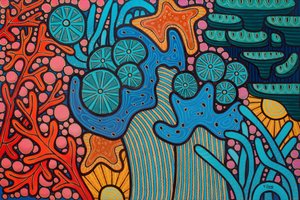 Coral reef blue, 2023 (técnica mista sobre placa de madeira)