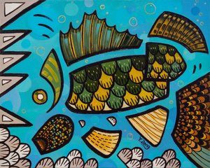 Peixes de água doce Walleye, 2023 (óleo sobre tela)