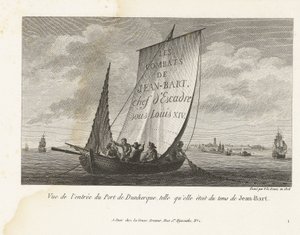 Ingang tot de Haven van Duinkerke, ca. 1693-1694 Vista da entrada do Porto de Dunquerque, como era na época de Jean-Bart (título no objeto) Coleção dos combates de Jean-Bart, comandante do esquadrão de Luís XIV (título da série)
