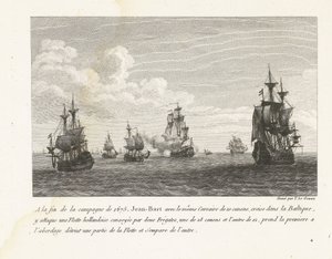 Jan Bart valt Hollandse schepen in de Baltische zee aan, 1675
No final da campanha de 1675, Jean-Bart com o mesmo corsário de 10 armas, cruzeiros no Báltico, ataca uma frota holandesa (...) (título sobre o objecto)
Colecção das batalhas de Jean-Bart