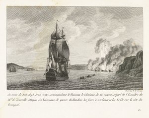 Jan Bart valt zes Hollandse schepen aan voor de kust van Portugal, 1693
Em Junho de 1693, Jeaan-Bart, comandante do navio de 66 armas Le Glorieux (...) atacou seis navios de guerra holandeses (...) na costa de Portugal (título sobre o objecto)
Rec