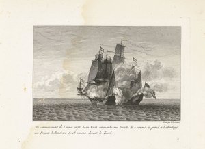 Jan Bart verovert een Hollands fregat bij Texel, 1675 No início do ano de 1675, Jean-Bart comanda um Galiote de 2 canhões: embarcou em uma fragata holandesa de 18 canhões, em frente ao Texel (título no objeto) Coleção de lutas de Jean-B
