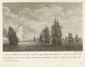 Treffen tussen een vloot onder Jan Bart en een Hollandse vloot, 1696 No final da batalha de 18 de junho de 1696, Jean-Bart descobre que treze navios inimigos (...) e retorna a Dunquerque com quinze de seus prêmios mais ricos (título no objeto) coleção de c