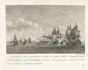 Treffen tussen een vloot onder Jan Bart en een Hollandse vloot, 1696 Em 18 de junho de 1696, Jean-Bart comandando um Esquadrão de 7 Fragatas (...) encontra a Frota Holandesa vinda do Báltico (título no objeto) Coleção das lutas de Jean-Bart, chefe de Esc