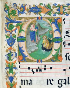 Ms 515 f.1r O Projecto Milagroso de Peixes, de um livro de coro, executado antes de 1449, detalhe de 88903 de Zanobi di Benedetto Strozzi