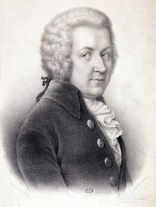 Retrato em busto de Wolfgang Amadeus Mozart (1756-1791) - por Belliard, gravura