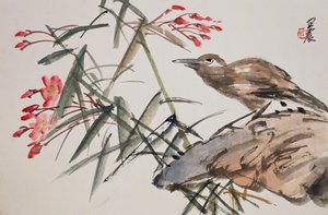 Folha de um álbum de pinturas de flores e pássaros de Zhen Wang