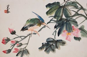 Folha de um álbum de pinturas de flores e pássaros de Zhen Wang