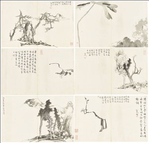 Paisagens e flores, álbum de seis folhas de Zhu da Bada Shanren