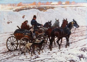 Carro puxado por cavalo (óleo sobre tela) de Zygmunt Rozwadowski