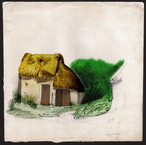 Uma casa de palha no centro da França. cerca de 1830 (ilustração) de . .