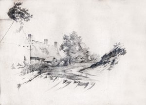 Uma casa de palha no centro da França. ca 1850 (Desenho) de . .