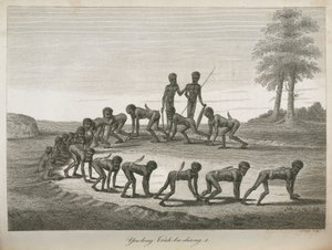 Homens aborígenes imitando cães, Austrália de Frederick (attr. to) Barnard